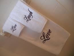 Live Laugh Love Embroidered Bath Towels Set In White By Ladyfrufru 35 00 Embroidered Bath Towels Bath Towels Bathroom Decor