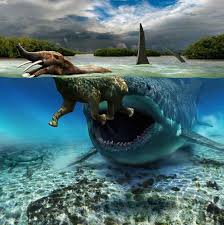 Oh And This Giant Shark About To Attack A Swimming Elephantid Prehistoric World Prehistoric Creatures Prehistoric Animals