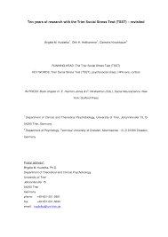 Je vais trier les déchets et séparer les produits recyclables. Pdf Ten Years Of Research With The Trier Social Stress Test Revisited
