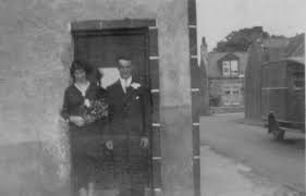 Young Couple On Their Wedding Day Outside The Commercial Hotel In  Cuminestown, 9th August 1933