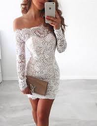 Off Shoulder Long Sleeve Lace Tight Homecoming Dresses Long Sleeve Homecoming Dresses Cocktail Dress Lace White Homecoming Dresses