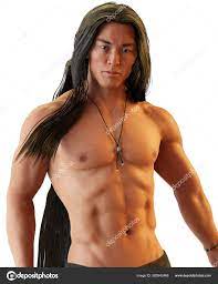 Sexy Shirtless Asian Man Long Black Hair Illustration — Stock Photo ©  SHWDesign 583942466