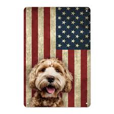 Amazon.com: MALIHONG USA American Flag Tin Sign Labradoodle Dog Wall Decor  Art Rustic Vintage Patriotic Independence Day Metal Sign House Man Cave Bar  ...