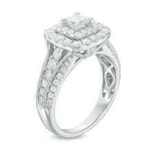 1 1 2 Ct T W Princess Cut Diamond Double Frame Vintage Style Engagement Ring In 14k White Gold