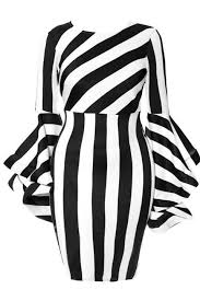 Black And White Striped Bodycon Dress Outfit A Chicloth Plus Size Round Neck Stripe Print Bodycon Dress Black And White Plus Size Dresses Women Bodycon Dress Long Sleeve Sheath Dress