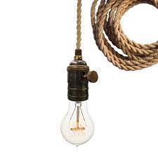 Nautical Ship Rope Cloth Cord Bronze Bare Bulb Pendant Light Bulb Pendant Light Industrial Pendant Lights Cloth Cord