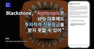 Blackstone, “Anthropic은 IPO 이후에도 투자적격 신용등급을 받지 못할 수 있어”