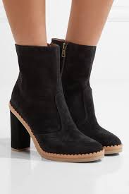 Black Ankle Boots With Brown Heel Black Scalloped Suede Ankle Boots See By Chloe Boots Suede Ankle Boots Black Ankle Boots