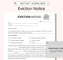 Eviction Notice Printable, Lease Termination Form, Editable ...