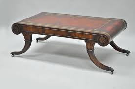 1950's antique vintage mahogany 17x28 step accent end table w. Vintage Weiman Regency Tooled Leather Scroll Top Crotch Mahogany Coffee Table At 1stdibs