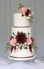 Burgundy Sugar Flowers Luxury Wedding Cake From Hayley Elizabeth Cake Design Dorset And Wedding Cake Dessert Table Luxury Wedding Cake Burgundy Wedding Cake