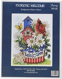It only uses whole stitches making it great for a beginners too! Amazon Com M R Technologies Patriotic Welcome Cross 7 5 X10 14 Count Stitch Kit