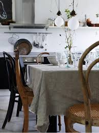 Dining Table In Kitchen With Natural Linen Cloth And Vintage Bentwood Chairs A Minimal Organic Rustic Modern S Dining Room Inspiration Interior Home Decor