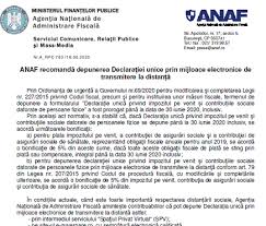 Acesta a fost actualizat prin ordinul anaf nr. Ultima OrÄƒ Anaf RecomandÄƒ Depunerea DeclaraÈ›iei Unice Prin Mijloace Electronice De Transmitere La DistanÈ›Äƒ Cabinetexpert Ro Blog Contabilitate