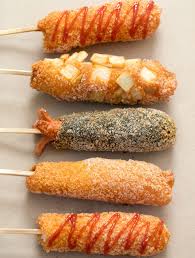Myungrang Hot Dog Cafe Food Cheese Corn Dog Recipe Food Super simple appetizer or kid friendly entree using jiffy corn muffin mix and turkey hot dogs. pinterest