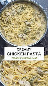Pour over chicken broth and milk and season with salt and pepper. Easy Mushroom Pasta Sauce Made Of Canned Soup Recipe Campbells Soup Recipes Creamy Chicken Pasta Mushroom Recipes Pasta