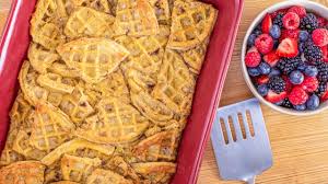 Breakfast Waffle Bread Pudding With Berries Recipe Breakfast Waffles Bread Pudding Frozen Waffles