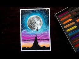Simple And Easy Moonlight Scenery Drawing With Soft Pastels Oil Pastels Step By Step Youtube Soft Pastel Soft Pastels Drawing Oil Pastel