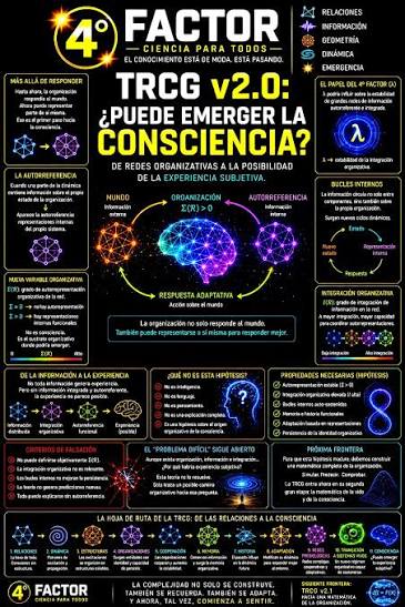TRCG v2.0: ¿PUEDE EMERGER LA CONSCIENCIA? 1. La frontera que siempre  parecía inalcanzable Hasta ahora, la TRCG ha recorrido un camino  progresivo. Primero aparecieron las relaciones. Después propusimos una  dinámica sin tiempo