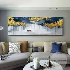 Framed Wall Art Abstract Gold Tree Navy Blue Boat Landscape Etsy In 2020 Wall Painting Living Room Wall Decor Living Room Living Room Art