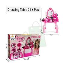 Vanity with lights, ottoman, award, script, and pretend glamour accessories. Toy Dressing Table Beauty 21 Pcs Set