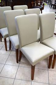 Pottery Barn Megan Discontinued Set Of 6 Neutral Soft Green Upholstered Parsons Dining Chairs With Chestnut Stain Parsons Dining Chairs Dining Chairs Chair