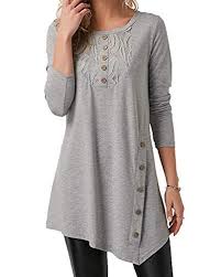 Aelson Women S Long Sleeve Casual T Shirt Asymmetric Hem Button Tunic Lace Blouse Tops Clothing Tshirt Fa Womens Trendy Tops Trendy Fashion Tops Casual Tops
