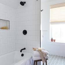 How do you trim around a shower? Shower Niche With Black Trim Design Ideas