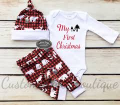 Baby Boys First Christmas Outfit Redblack And White Buffalo Etsy