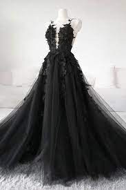 Explore our collection and find one with the latest design that'll go beyond your expectation! Black Applique V Neck Spaghetti Straps Princess Prom Ball Gown Black Wedding Dresses Black Wedding Gowns Black Evening Dresses