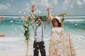 Boho Picnic Style Melasti Beach Wedding In Bali Junebug Weddings Beautiful Beach Wedding Boho Beach Wedding Beach Wedding