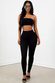 Black Ribbed Tube Top Set Tube Top Outfits Black Tube Top Outfit Top Summer Outfits
