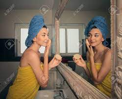 Kids get to decorate our rv for christmas. Woman Getting Ready In The Bathroom Stock Photo Picture And Royalty Free Image Image 47827497