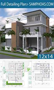 3 Story House Plan 12x14m With 4 Bedrooms Samphoas Plansearch Unique House Plans Beach House Plans House Plans