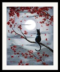 Black Cat In Silvery Moonlight Framed Print By Laura Iverson Black Cat Painting Sillouette Art Moon Painting