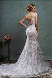 Mermaid V Neck Low Back Cap Sleeve White Satin Lace Wedding Dress With Buttons Summer Wedding Outfits Wedding Dresses Wedding Dresses Lace