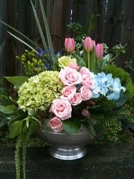 Wedding Shower Arrangement With Tulips Hydrangea Spray Roses Hypericum Created By Colleyville Florist Order Flowers Flowers Online Flower Delivery