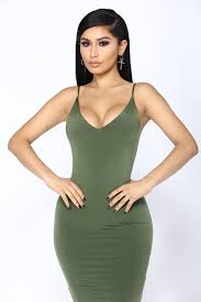 Novababe Dress Olive Olive Green Dress Bodycon Olive Green Midi Dress Dresses
