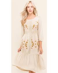 Polagram Women S 3 4 Sleeve Embroidered Midi Dress Taupe Hi Res Embroidered Midi Dress Women Online Wholesale Clothing