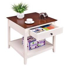 Square White Brown Wood Side End Table Bed Night Stand Coffee Table Drawer Shelf Unbranded End Tables With Drawers Side Table Wood Coffee Table With Drawers