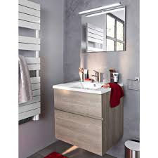 Meuble De Salle De Bains Calao 60 Cm Chene Clair Vasque En Resine Blanche Single Vanity Bathroom Vanity Vanity