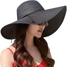 Lanzom Womens Wide Brim Straw Hat Floppy Foldable Roll Up Cap Beach Sun Hat Upf 50 Style B Black Amazon In Clothing Accessories