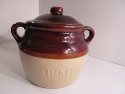 Vintage B M Stoneware Bean Pot Crock W Lid Baked Beans 7 1 2 High Never Used Bean Pot Stoneware Mccoy Pottery Vases