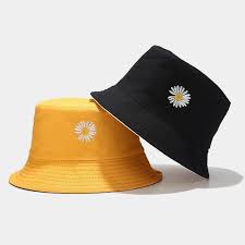 Cute Flower Bucket Hat Festival Girl Cap Black Yellow Etsy In 2021 Bucket Hat Festival Girls Hats