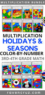 Color By Number Multiplication Worksheets Seasons And Holidays Bundle Holiday Math Worksheets Math Rotations 3rd Grade Math