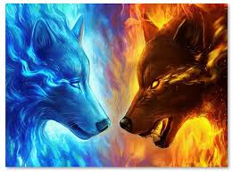 Trademark Global Jojoesart Fire And Ice Canvas Art 47 X 35 X 2 Fantasy Wolf Wolf Wallpaper Galaxy Painting