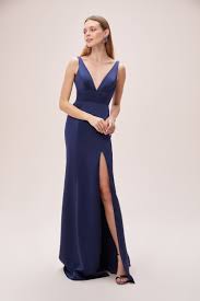 Lacivert Askili V Yaka Yirtmacli Saten Abiye Elbise Oleg Cassini Elbise Resmi Elbise The Dress