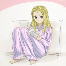 1girl assam blonde hair chimaki u9works girls und panzer long hair pajamas reading sketch solo striped vertical s princess zelda anime aurora sleeping beauty