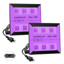 Faishilan 2 Pack 30w Led Black Lights Outdoor Uv Flood Lights With Plug Switch Ip66 Waterproof Blacklights Black Light For Parties Body Paint Fluorescent Poster