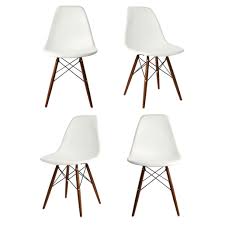 Check spelling or type a new query. Set Of 4 Eames Style Dsw Molded White Plastic Dining Shell Chair With Dark Walnut Wood Eiffel Legs